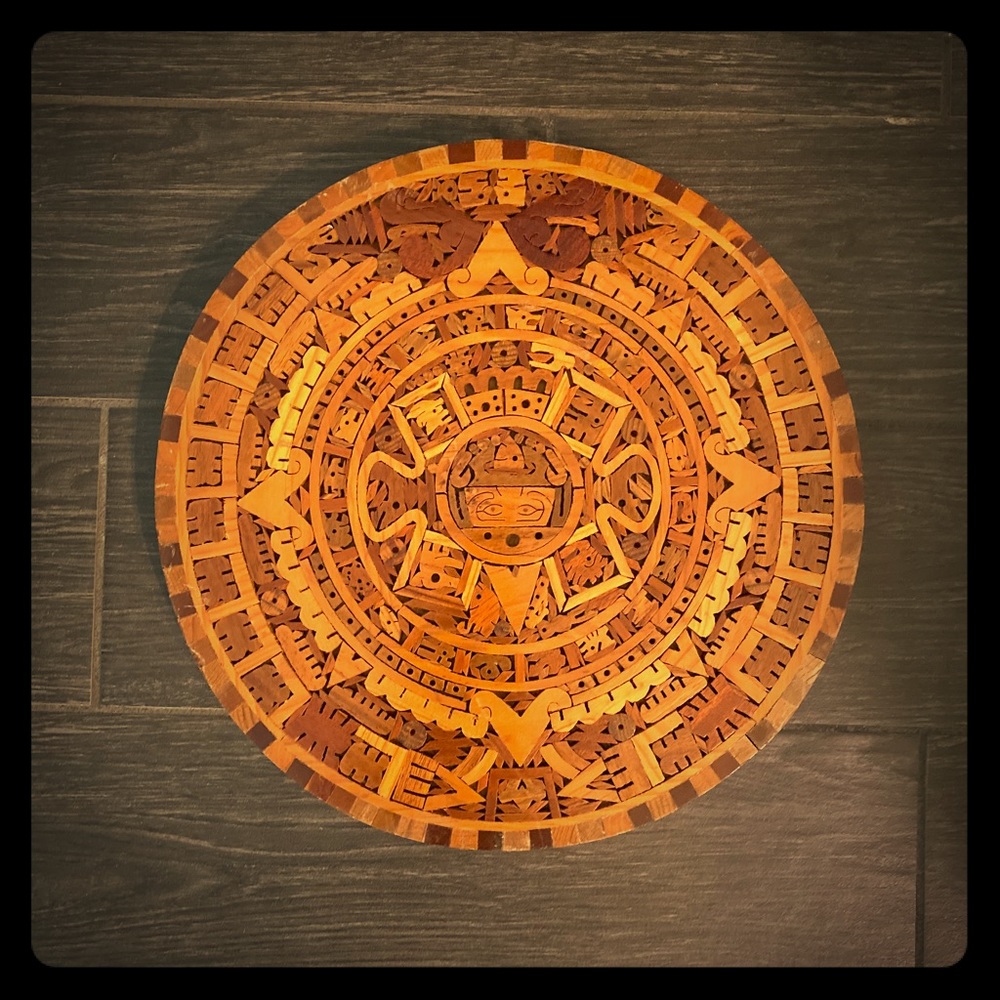 Hand-carved Wood Aztec Calendar Wall Decor